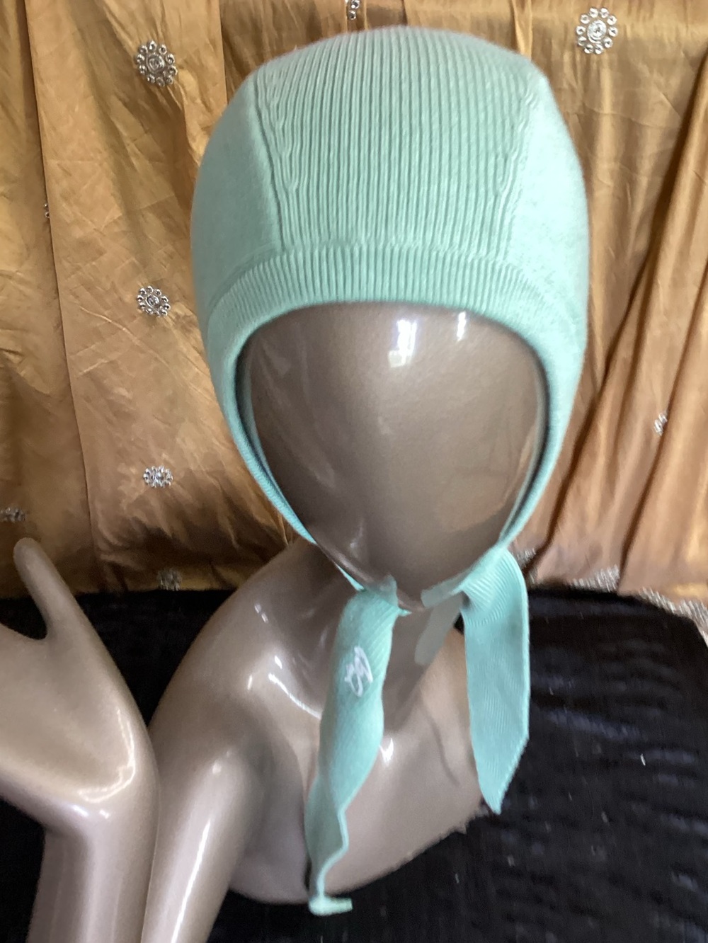 Outdoor Voices Caterpilla Mint Green Knit Tie-Under Earflap Hat